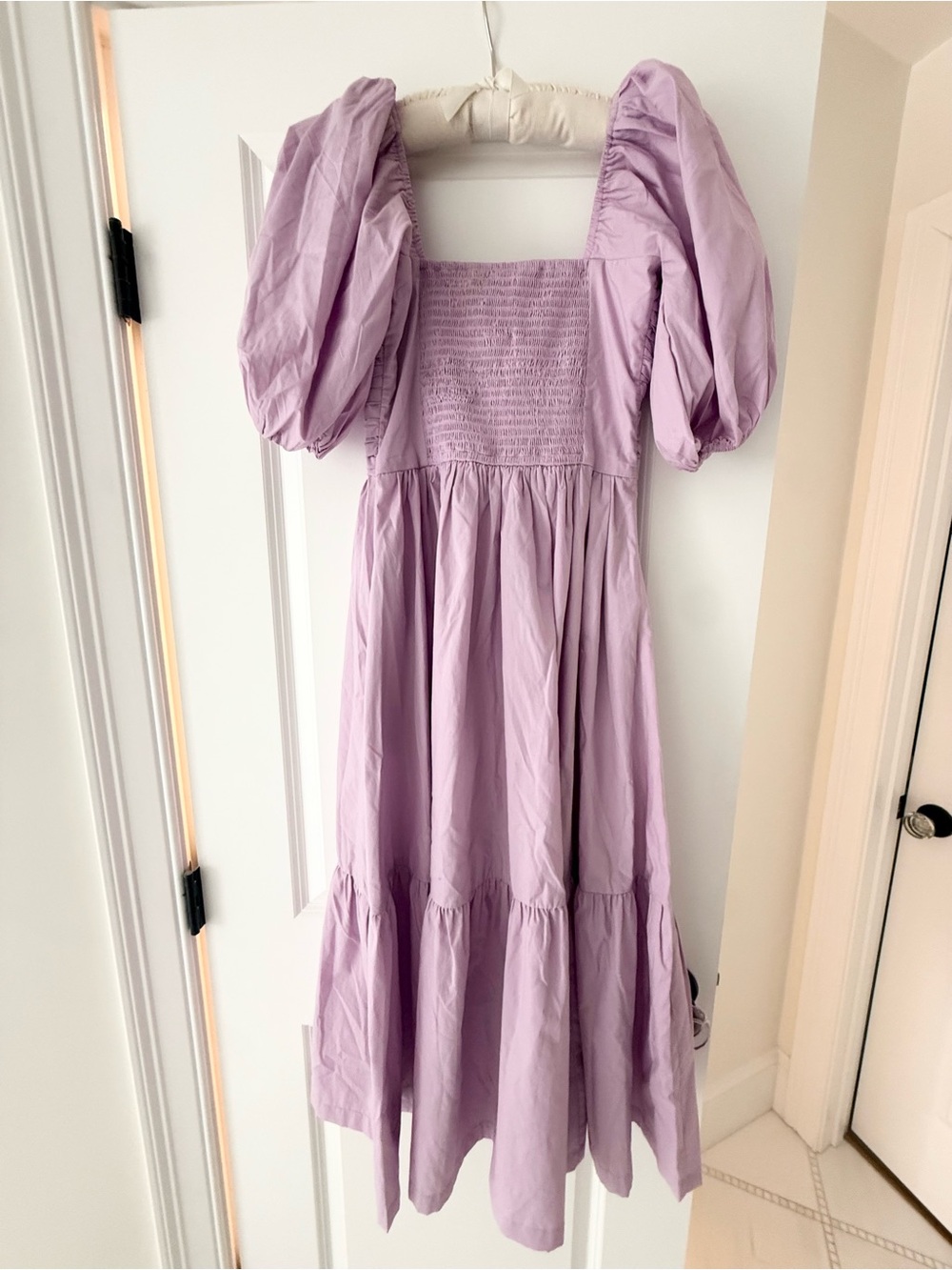Abercrombie Emerson Poplin Puff-Sleeve Midi Dress Pink XS Tall - Picture 4 of 6